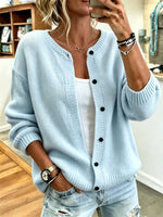 Solid Knit Round Neck Button Front Long Sleeve Cardigan
