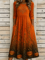 Women Halloween Summer Dress Crew Neck Half Sleeve A-Line Dress
