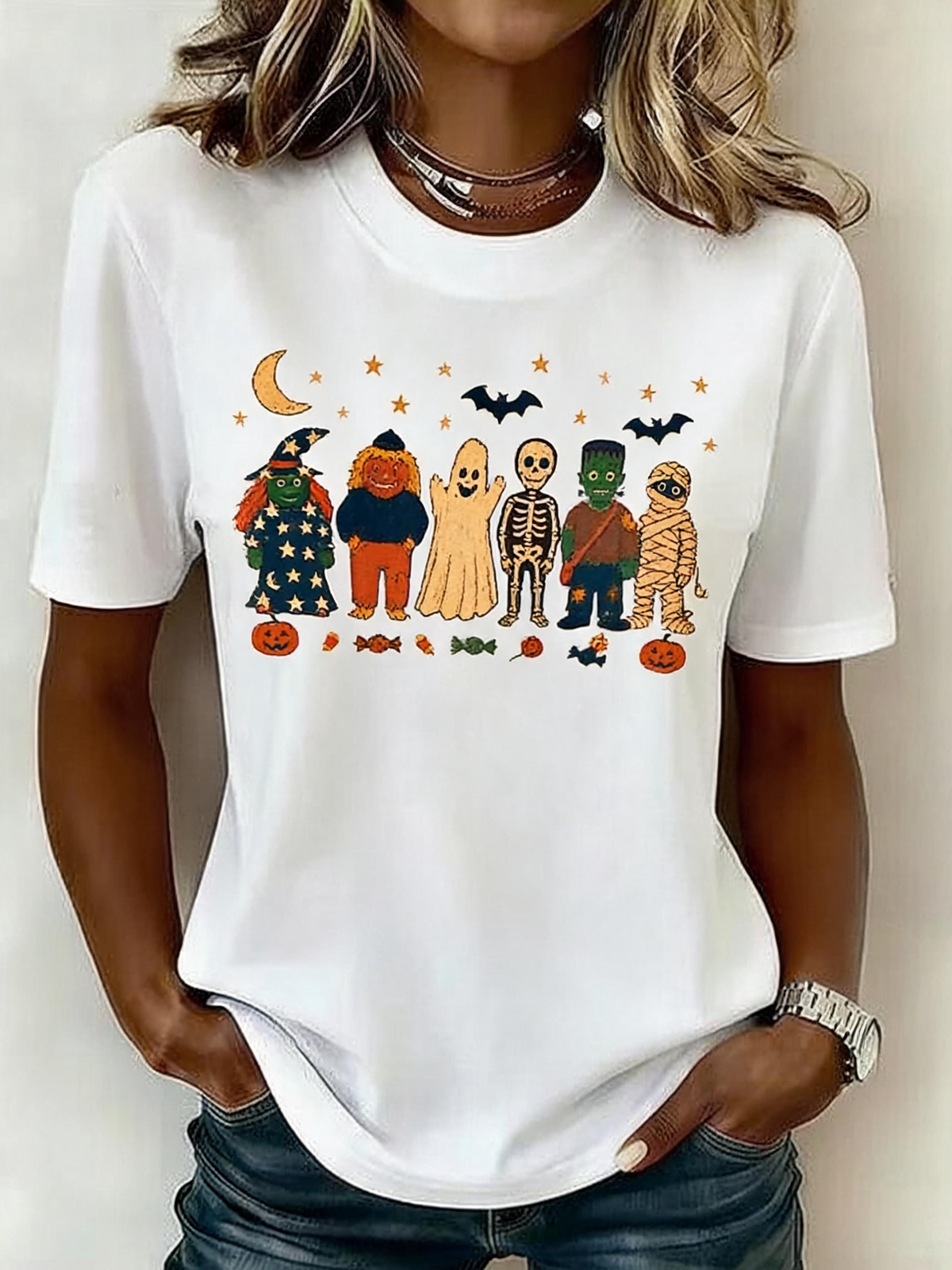 Casual Cartoon Crew Neck Short Sleeve T-shirt