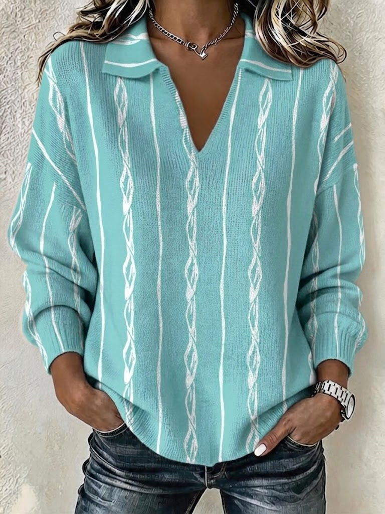 Women Geometric Long Sleeve Comfy Casual Sweater