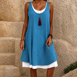 Women 2-in-1 Linen Sleeveless Pocket Summer Dress