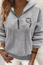 Long Sleeve Graphic Tops Cat Printed with Zipper Hoodies