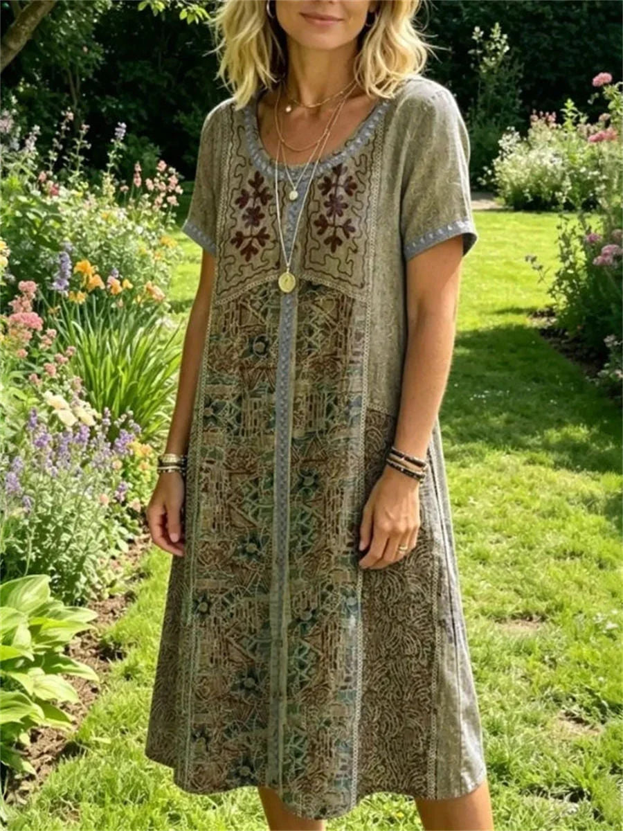 Casual Vintage Round Neck Short Sleeve Dress