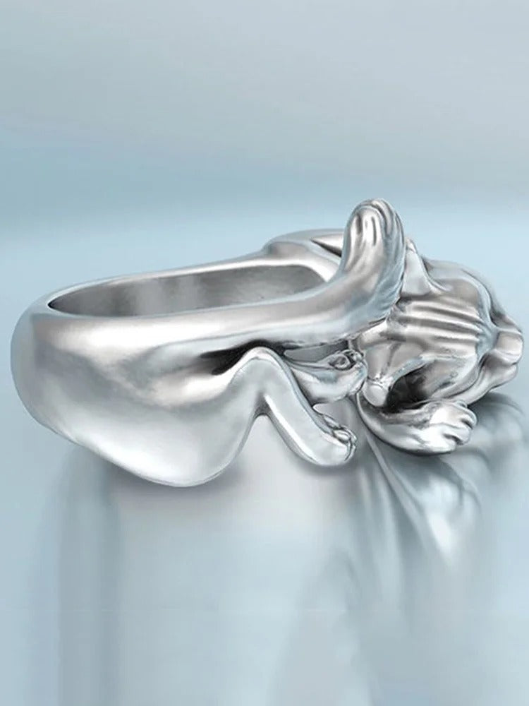 Lovely Cat Carving Adjustable Ring