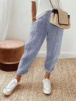 Blue Jacquard Striped Paneled Loose-Fitting Track Pockets Pants