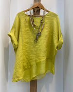 Yellow Irregular Loose Round Neck Short Sleeve Blouse