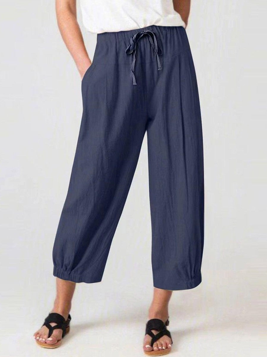 Navy Plain Side Pocket Drawstring Pants