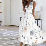 Youthful Plant Floral Print Sleeveless Midi Dress
