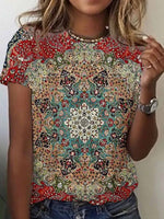 Casual Ethnic Mandala Printed Round Neck Short Sleeve T-shirt