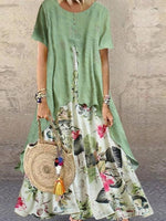 Floral Printed Casual Short Sleeve Round Neck Maxi Dress