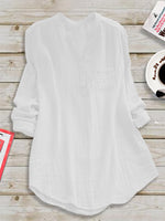 Plain Stand Collar Buttons Casual Long Sleeve Plus Size Blouse