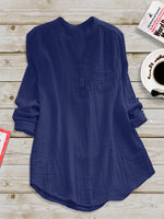 Plain Stand Collar Buttons Casual Long Sleeve Plus Size Blouse