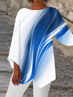 Women's Gradient Asymmetrical 3/4 Sleeves Scoop Neck Blouse