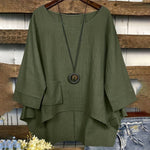 Green Round Neck Plain Long Sleeve Blouse