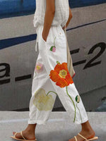 Casual Floral Print Linen Loose Pants