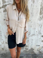 Summer Cotton Spandex Half Sleeve Lapel White T-Shirt