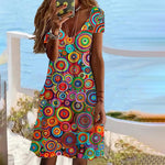 Women's Summer Flowing Long Geometric Print Dress