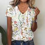 Floral Print Short Sleeve Button Up Dressy Casual Blouse