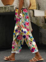 Floral Print Drawstring Pocket Casual Pants
