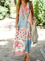 Vacation Bohemian Retro Floral Sleeveless V-Neck Loose Maxi Dress