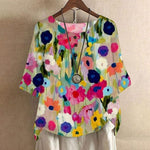 Elegant Multicolor Floral Print Short Sleeve Blouse