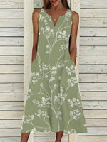 Sleeveless Floral Print V-neck Midi Dress