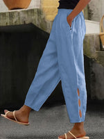 Blue Hollow Casual Pocket Pants