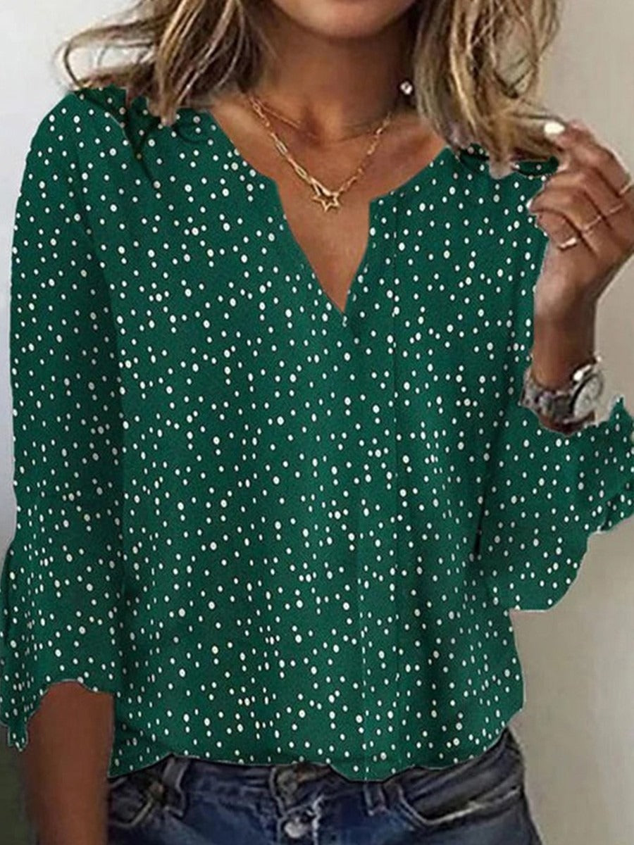 Green Vintage Geometric Polka Dot V Neck Shirt