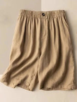 Casual Solid Pocket Button Loose Shorts