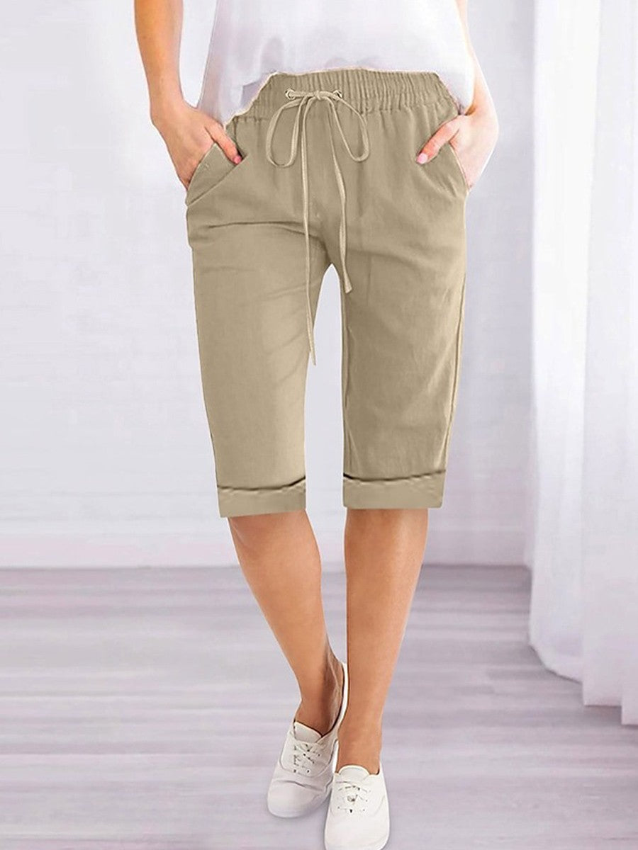 Summer Drawstring High Waist Pocket Slim Shorts