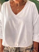 Casual Loose V-Neck Long Sleeve Shirt