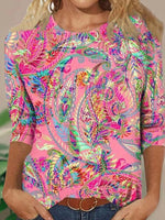 Showy Ethnic Print Round Neck Blouse