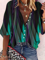 Vintage Gradient Buttoned V-neck Blouse