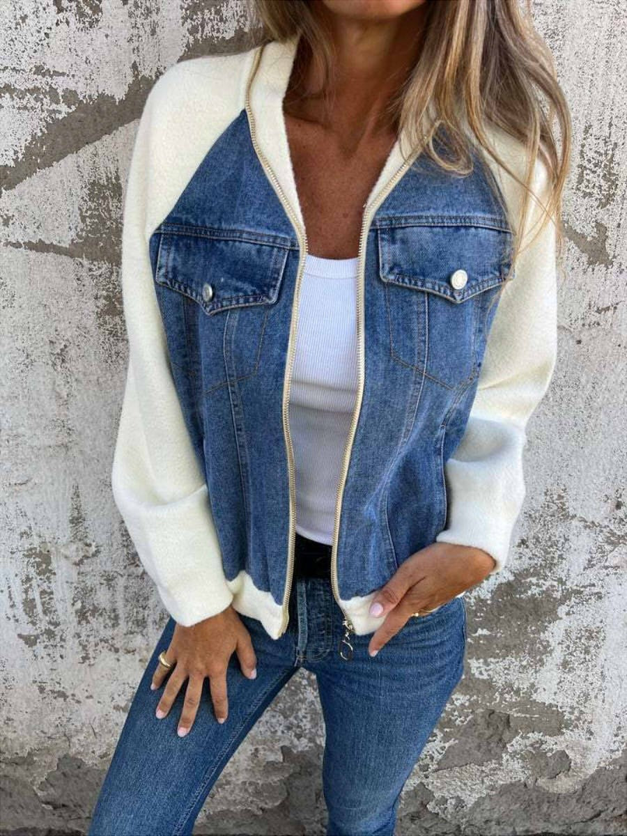 Women's Casual Denim Patchwork Zipper Jacket