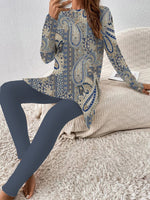 Ethnic Crew Neck Long Sleeve Comfy Two-Piece Set
