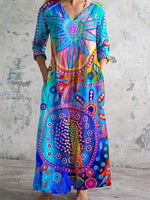 Colorful Abstract Print Long Sleeve Dress