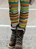 Casual Abstract Striped Long Leggings