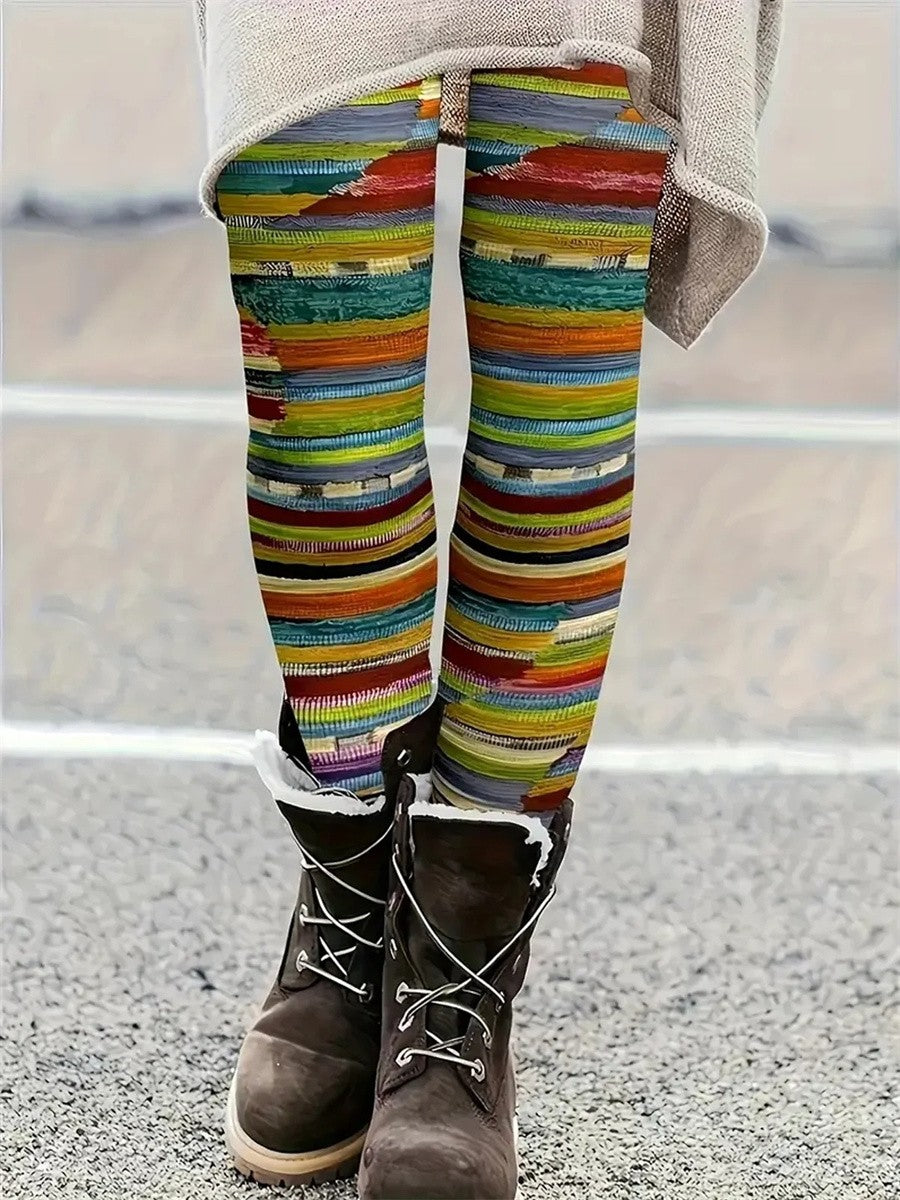 Casual Abstract Striped Long Leggings