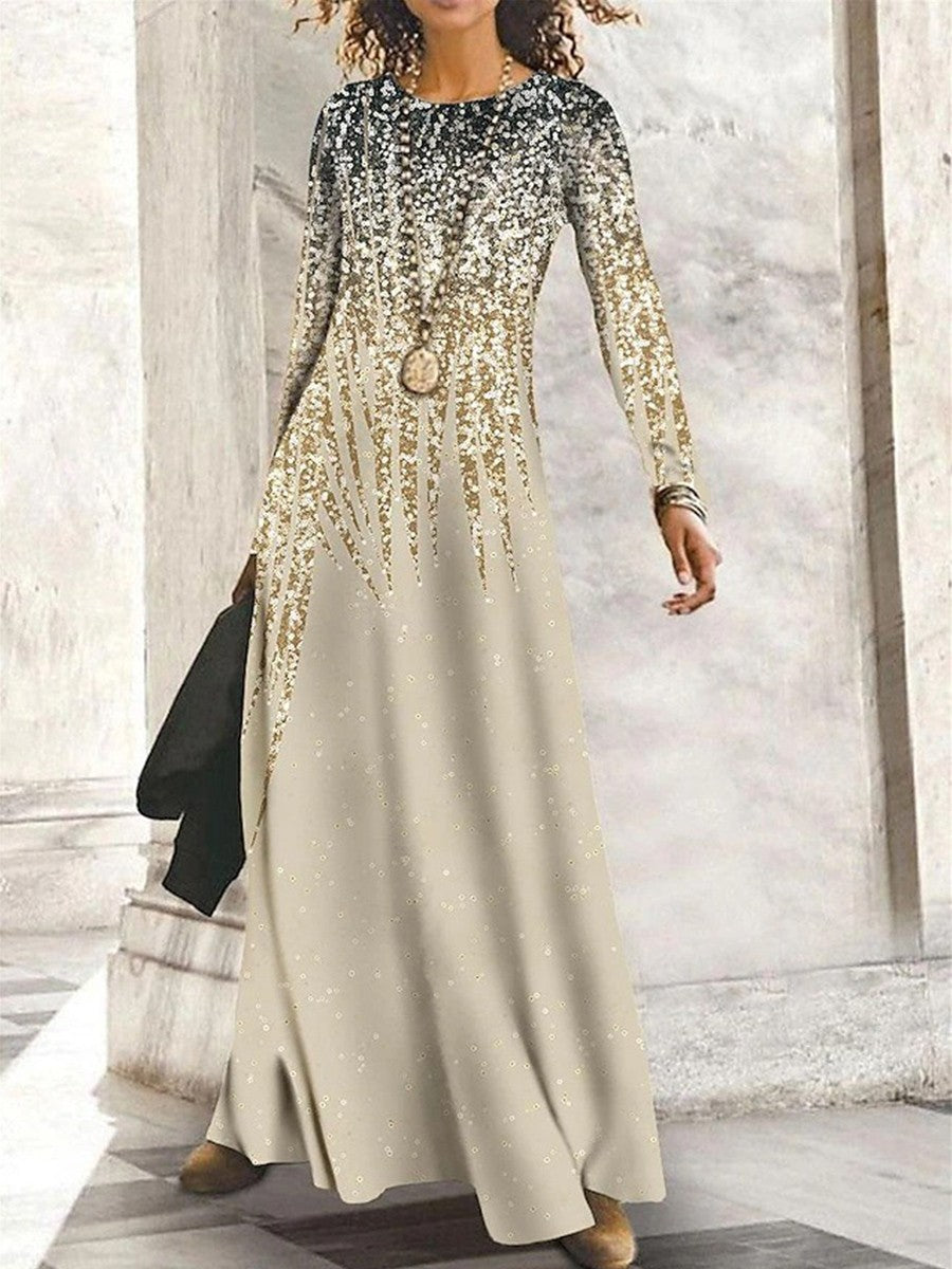 Ombre Print Long Sleeve Maxi Dress