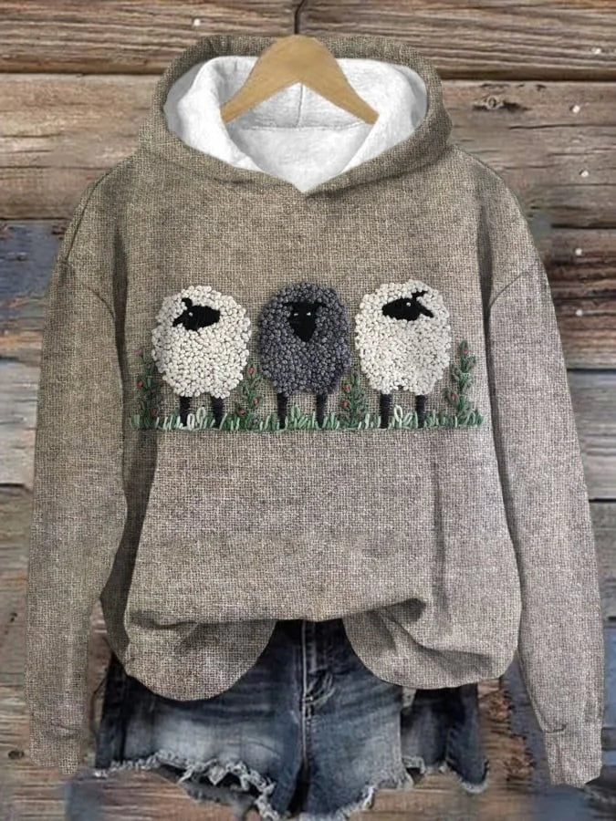 Cute Plush Sheep Pattern Hoodie
