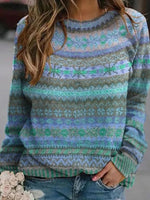 Vintage Blue Long Sleeve Round Neck Sweater