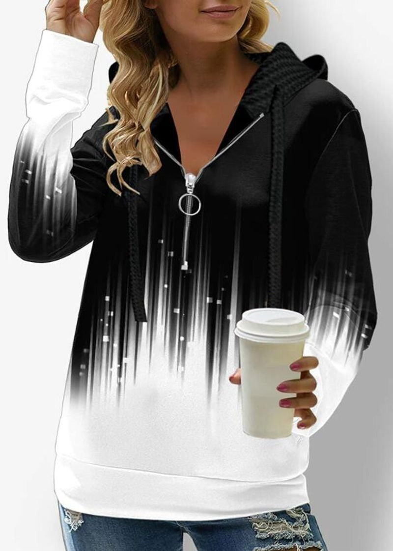 Casual Abstract Zipper V-Neck Hoodie