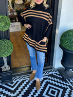 Striped Turtleneck Bat Sleeve Sweater
