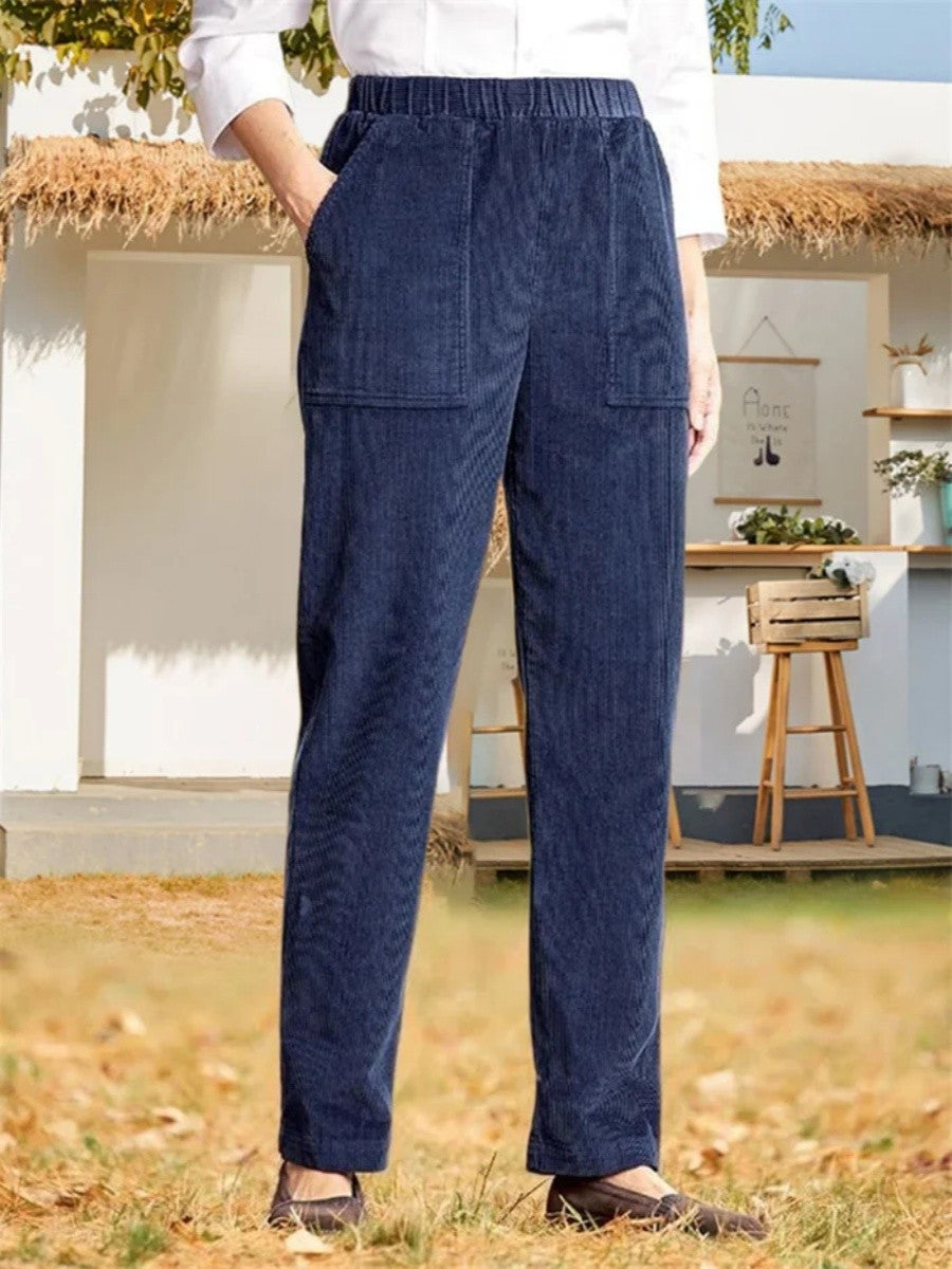 Solid Color Elastic Waist Casual Straight Leg Pants
