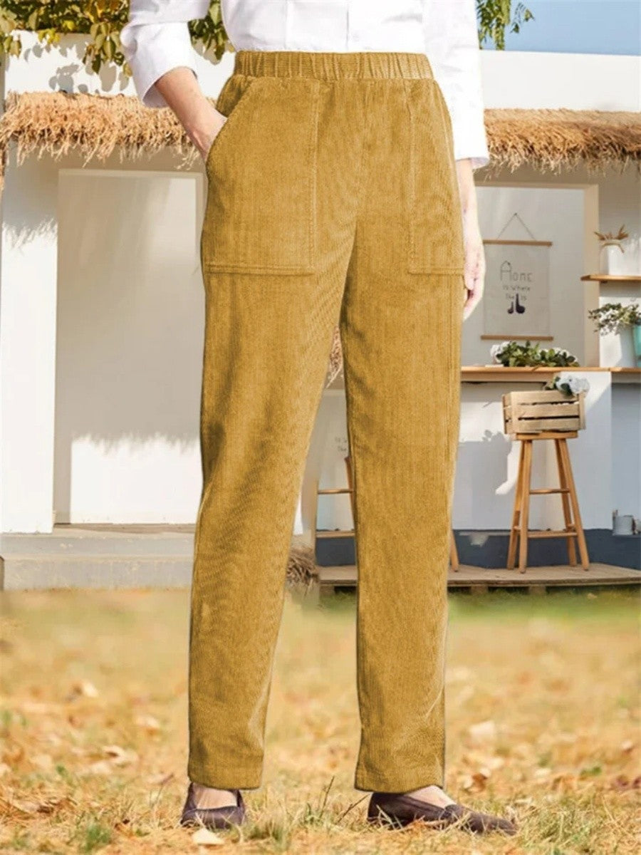 Solid Color Elastic Waist Casual Straight Leg Pants