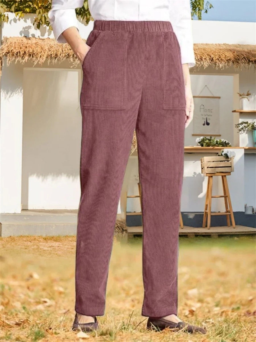 Solid Color Elastic Waist Casual Straight Leg Pants