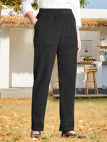 Solid Color Elastic Waist Casual Straight Leg Pants