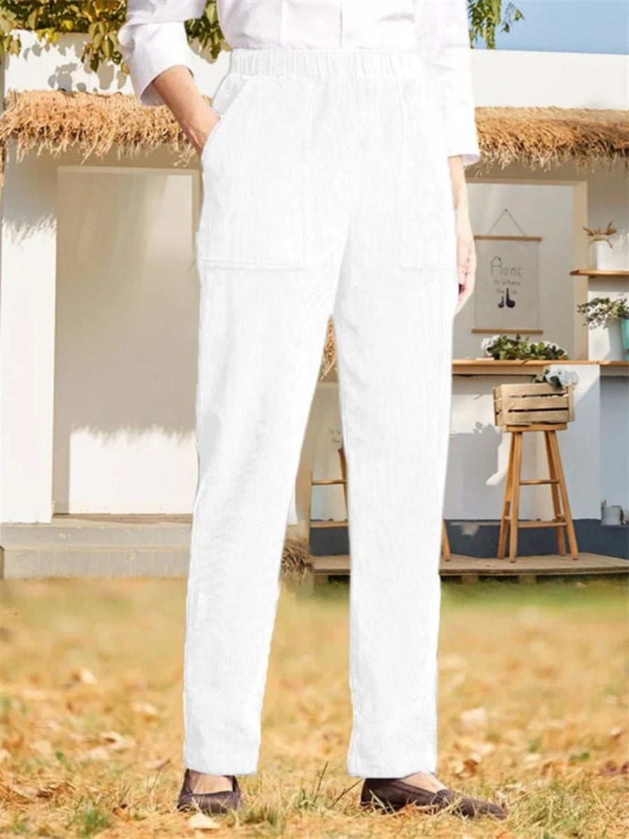 Solid Color Elastic Waist Casual Straight Leg Pants