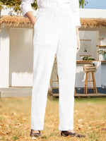 Solid Color Elastic Waist Casual Straight Leg Pants