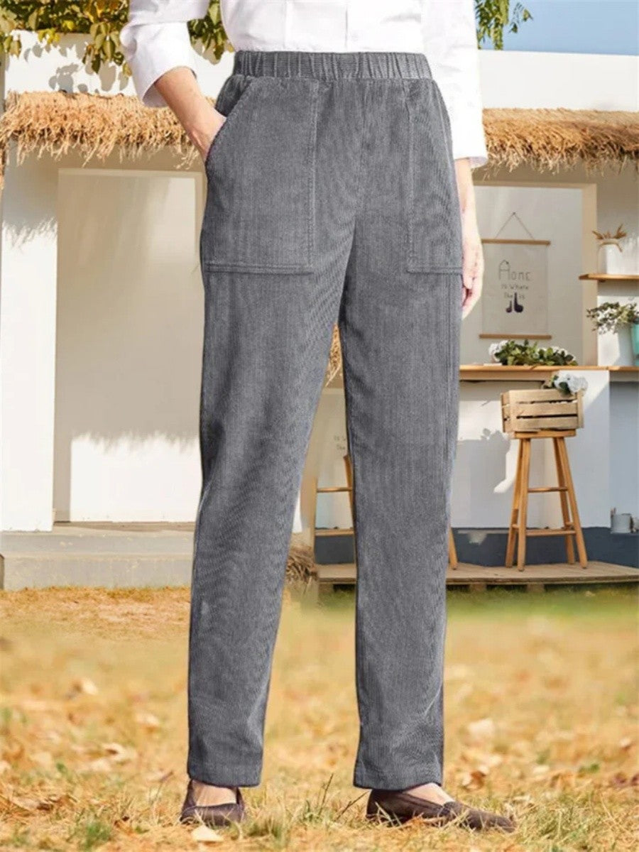 Solid Color Elastic Waist Casual Straight Leg Pants